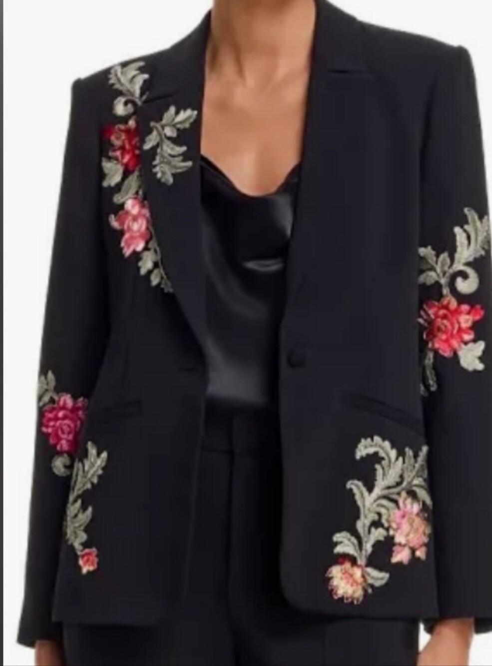 cinq a sept Black Embroidered Floral Blazer